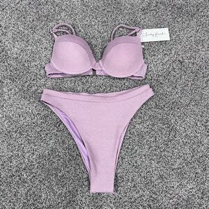 NWT! Sunday Brunch 2 Piece Bikini Shimmer Padded Underwired Pink Swimsuit XS